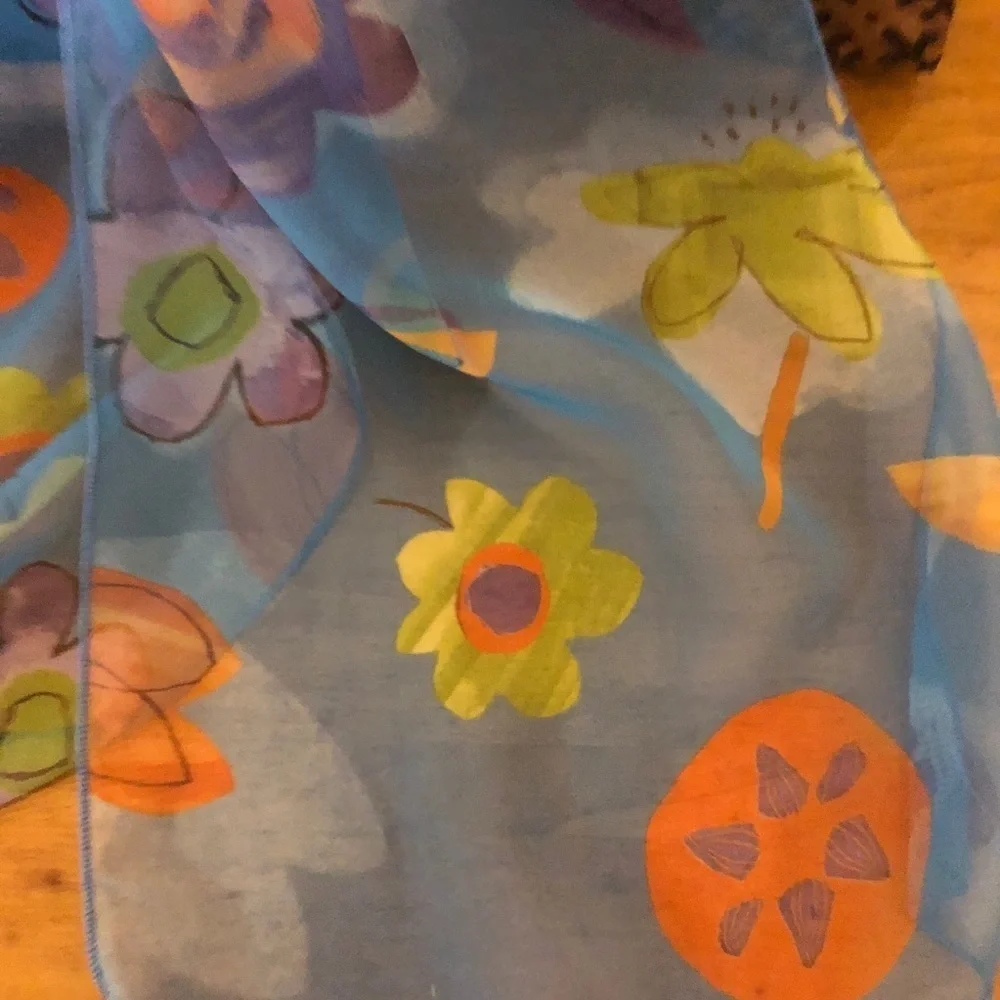 Long Blue Floral Scarf